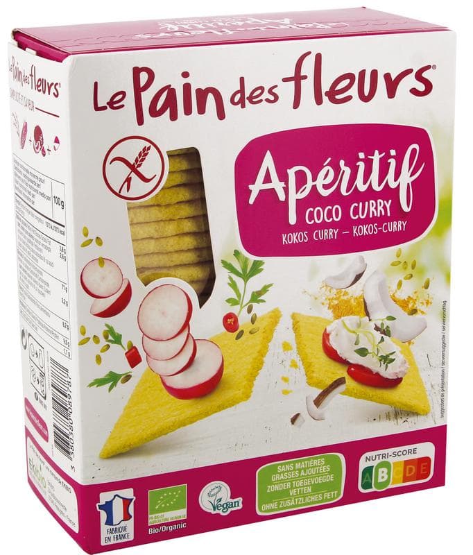 Pain Des Fleurs Aperitif crackers kokos/curry bio 150 gram