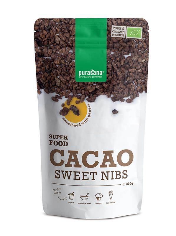 Purasana Cacao nibs gezoet panela bio 200 gram