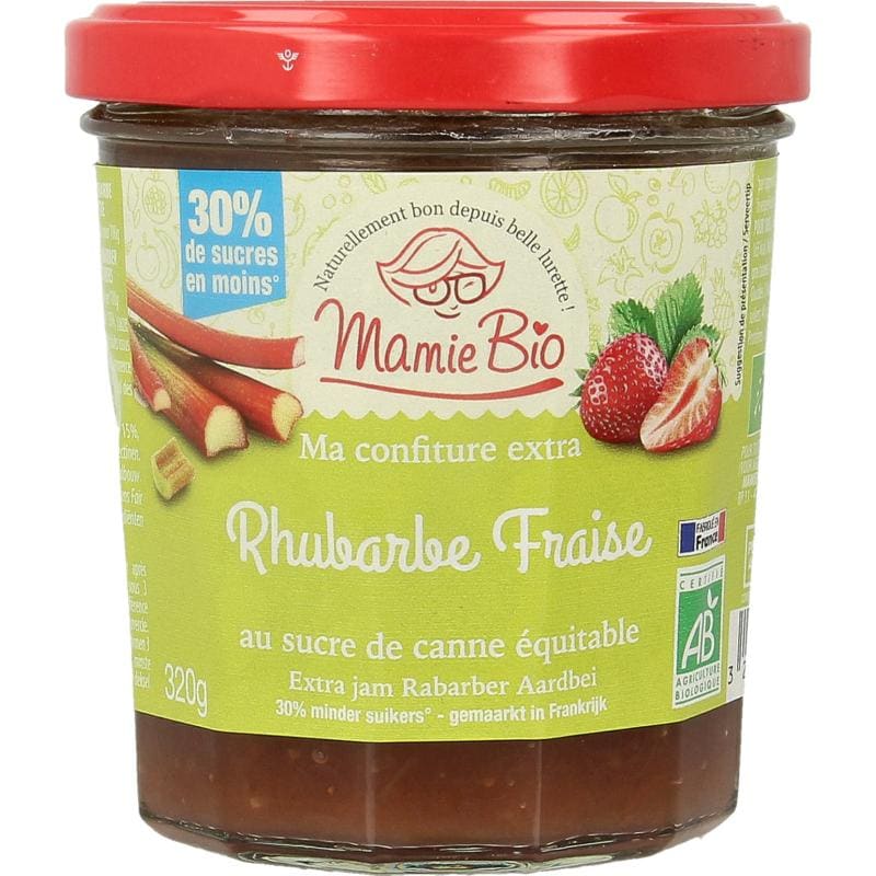 Mamie Bio Extra jam rabarber aardbei bio 320 gram