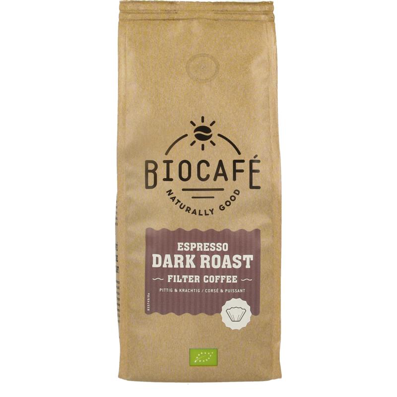 Biocafe Filterkoffie espresso dark roast bio 250 gram