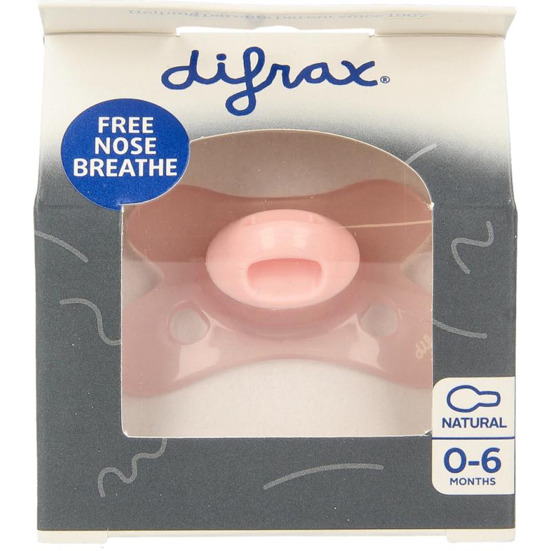 Difrax Fopspeen natural 0-6 maanden bubble gum rose 1 stuks