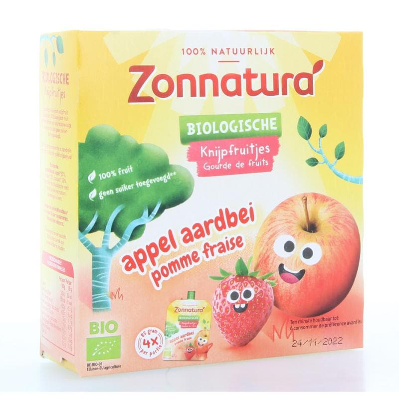 Zonnatura Knijpfruit appel/aardbei bio  4x 85 gram