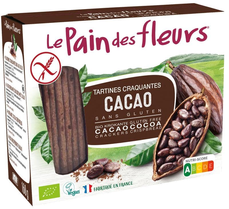 Pain Des Fleurs Krokante bio crackers met cacao bio 160 gram