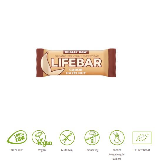 Lifefood Lifebar carobe hazelnoot bio 47 gram