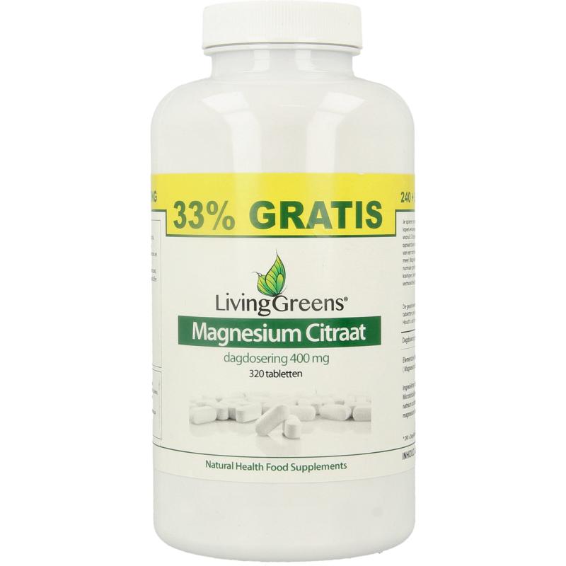 Livinggreens Magnesium citraat 400mg voordeelverpakking 320 tabletten