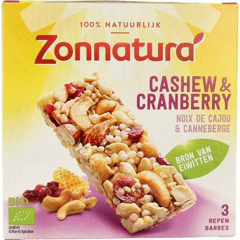 Zonnatura Notenreep cashew cranberry bio 75 gram