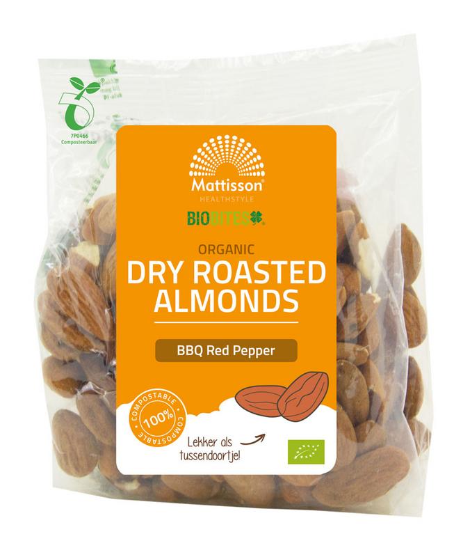 Mattisson Organic roasted almonds BBQ red pepper bio 175 gram
