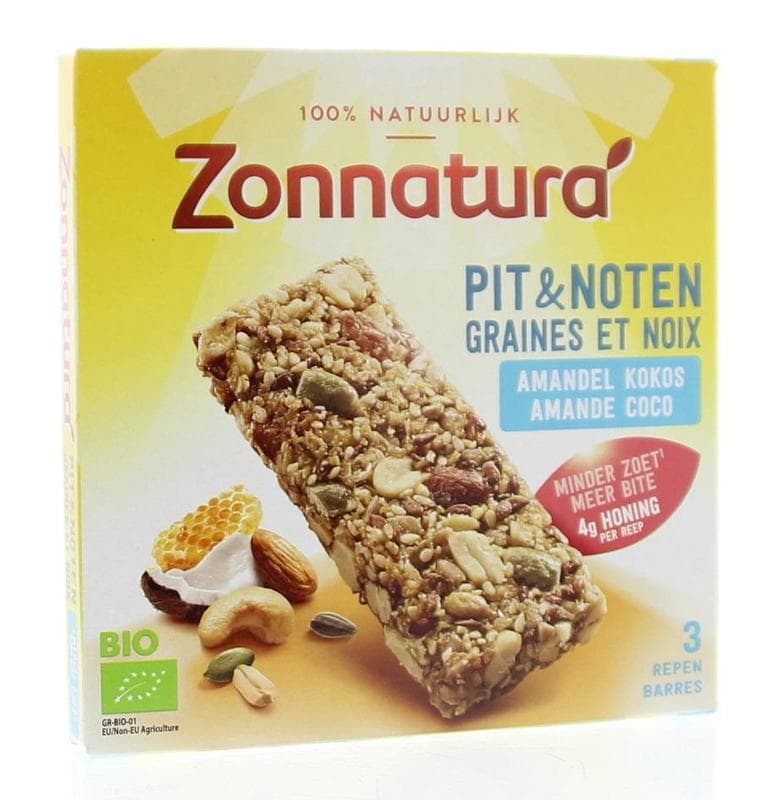 Zonnatura Pit en notenreep amandel & kokos 25 gram bio  3x 25 gram