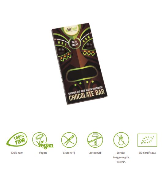Lifefood Rauwe chocolade 80 % cacao bio 70 gram
