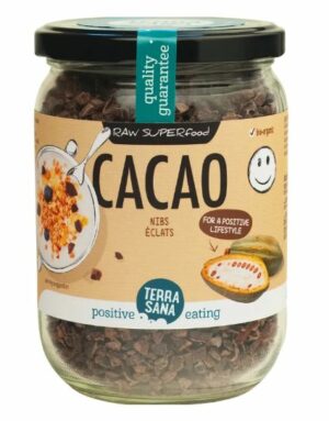 Terrasana Raw cacao nibs in glas bio 230 gram