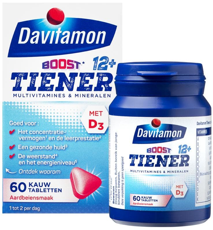 Davitamon Tiener boost 12+ aardbei 60 tabletten