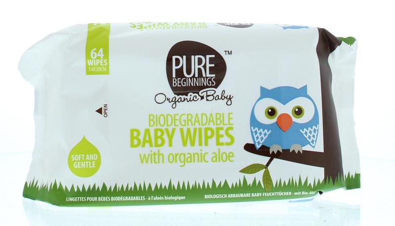 Pure Beginnings Biodegradable baby wipes aloe 64 stuks