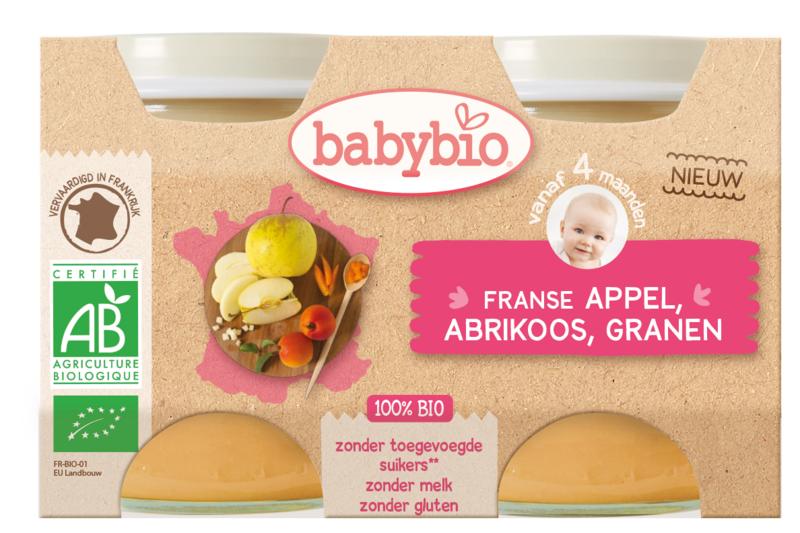 Babybio Dessert appel abrikoos granen 130 gram bio 2x130 gram