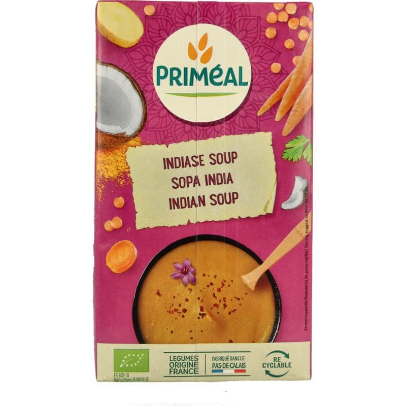 Primeal Indiase soep met rode linzen, kokos en curry bio 1000 ml