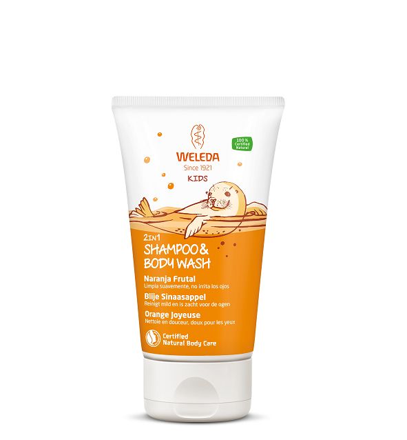 Weleda Kids 2-in-1 shampoo & bodywash blije sinaasappel 150 ml
