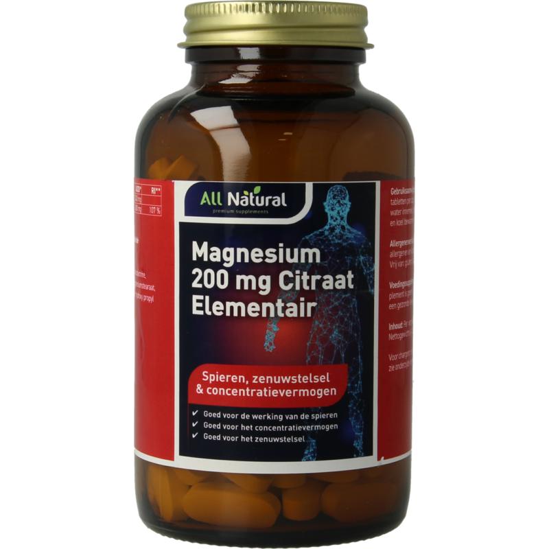 All Natural Magnesium citraat 200mg element 120 tabletten