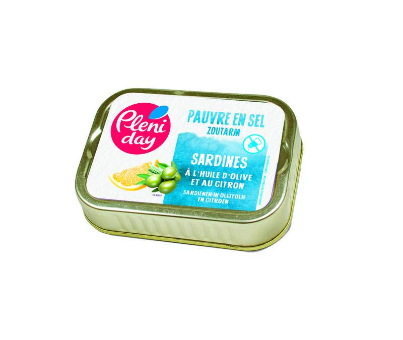 Pleniday Sardines in olijfolie citroen zoutarm bio 115 gram