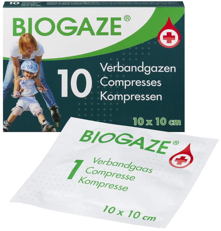 Biogaze Verbandgaas/kompres 10 x 10 cm 10 stuks