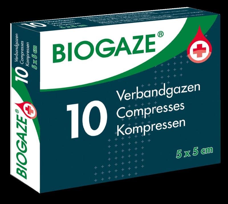 Biogaze Verbandgazen/Kompressen 5 x 5cm 10 stuks