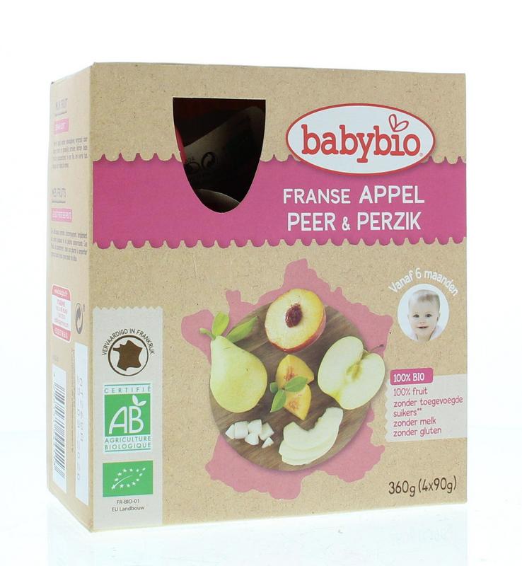 Babybio Vruchtenmoes appel peer perzik 90 gram bio 4x90 gram