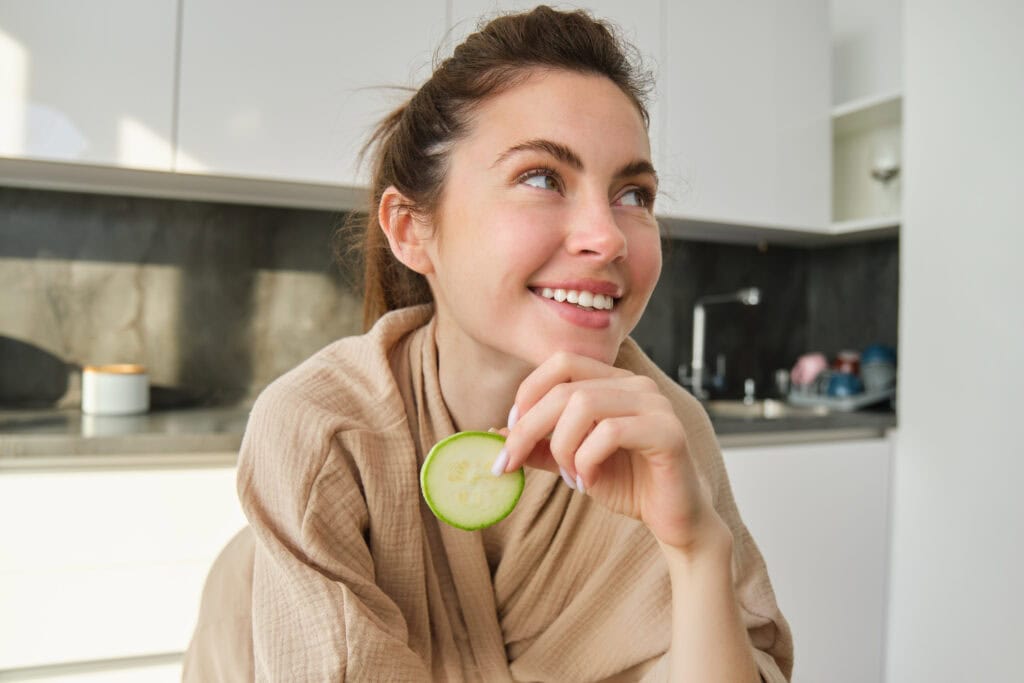 Vrouw kookt Alizonne dieet recepten met courgette